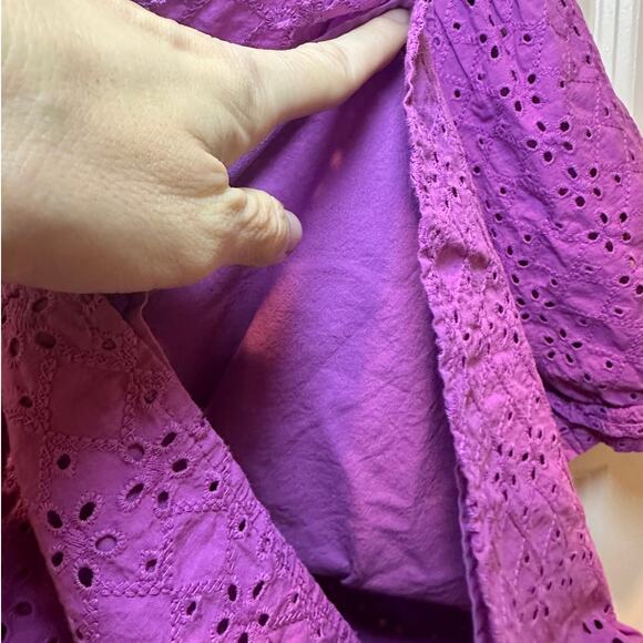 Draper James Cottagecore Eyelet Blouse XS Lavender Puff Sleeve Top Romantic - Picture 6 of 10